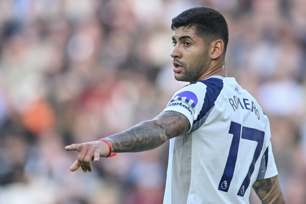 Cristian Romero during West Ham United v Tottenham Hotspur in the Premier League