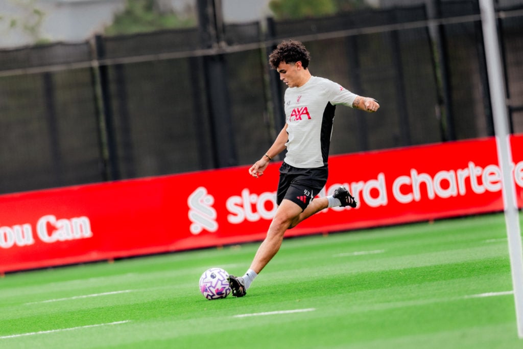 Stefan Bajčetić of Liverpool during a training session at AXA Training Centre.
