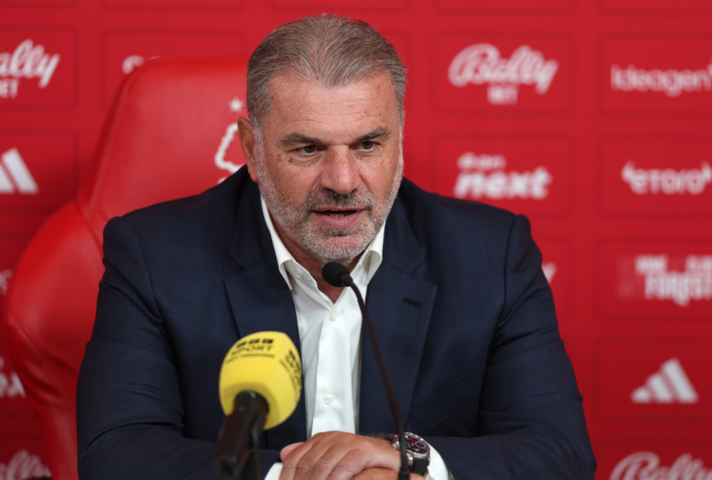 Ange Postecoglou speaks during a press conference as he unveiled as Nottingham Forest head coach at City Ground