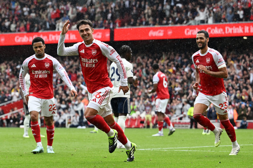 Martin Zubimendi celebrates during Arsenal v Nottingham Forest - Premier League