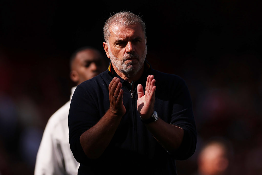Ange Postecoglou reacts after Nottingham Forest's defeat against Arsenal in the Premier League
