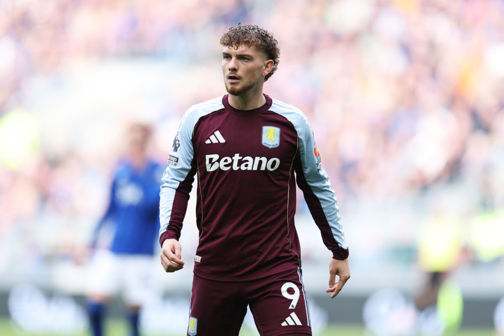 Harvey Elliott of Aston Villa looks on during the Premier League match between Everton and Aston Villa at Hill Dickinson Stadium.