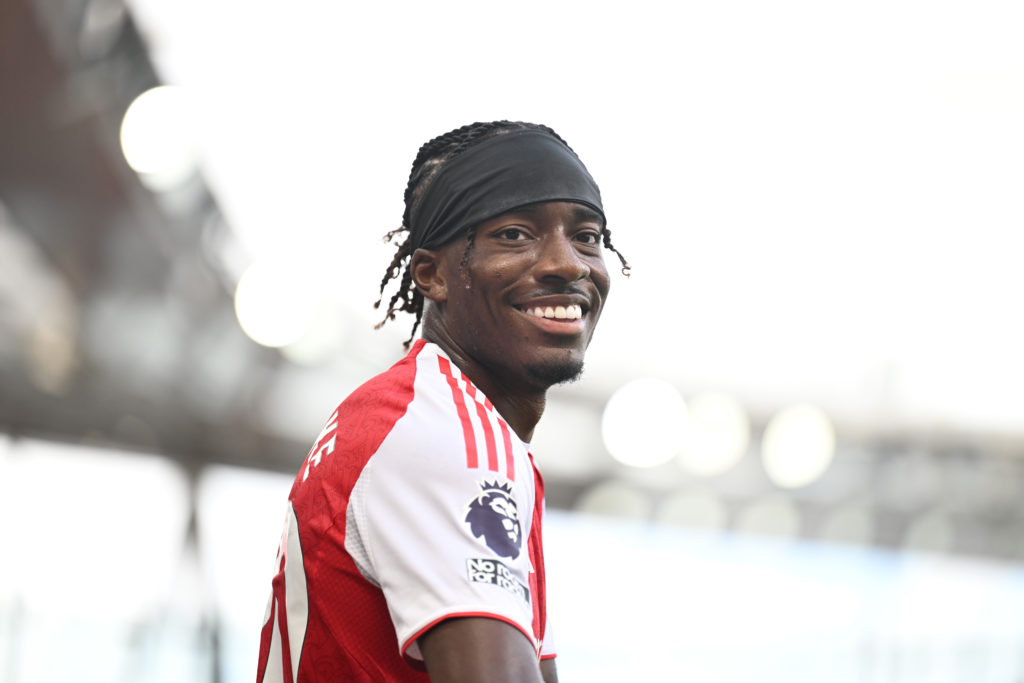 Noni Madueke reacts during Arsenal's victory against Nottingham Forest