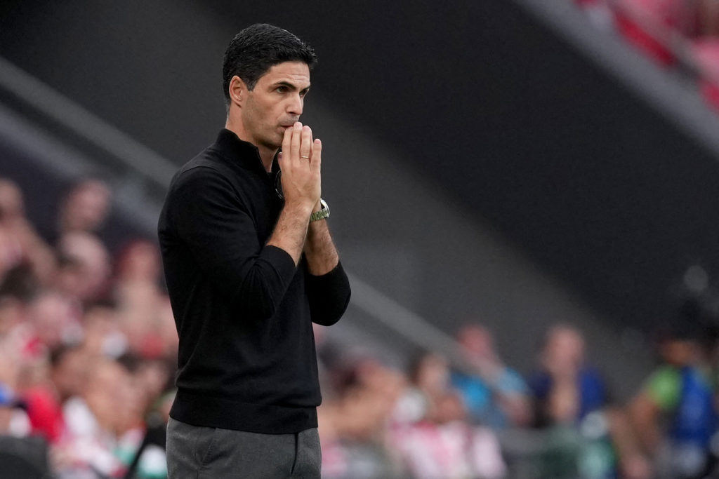 Mikel Arteta reacts during Athletic Club vs Arsenal in the Champions League