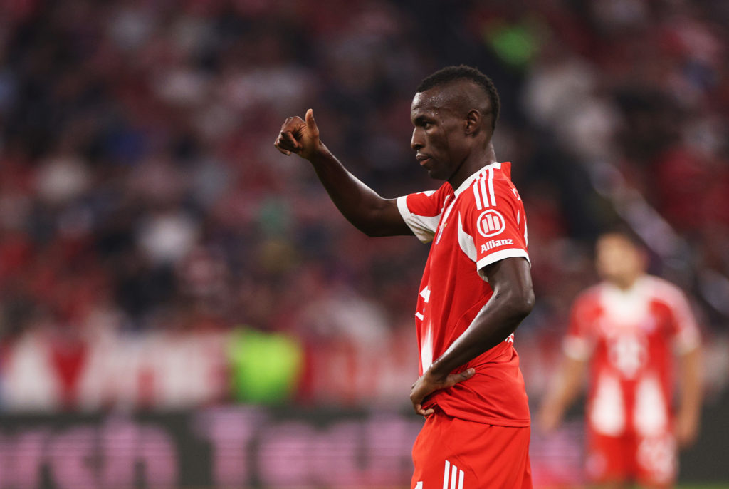 Nicolas Jackson gestures during Bayern Munich's win over Hamburg