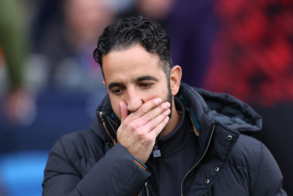 Ruben Amorim reacts during Manchester City vs Manchester United