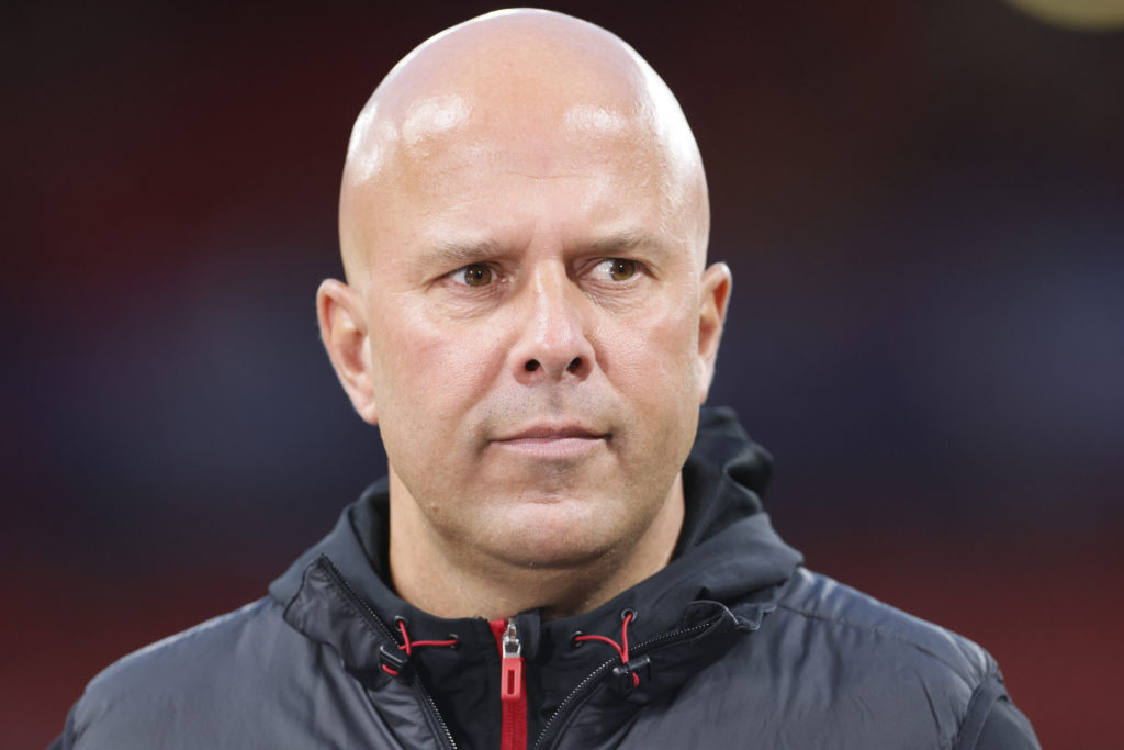 Arne Slot looks on during a UEFA Champions League clash between Liverpool and Atletico Madrid