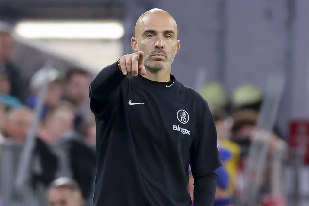 Enzo Maresca gestures during Chelsea's defeat against Bayern Munich in the Champions League