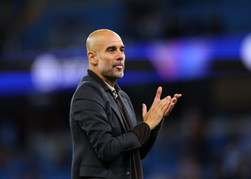 Pep Guardiola during Manchester City's match in the Champions League.