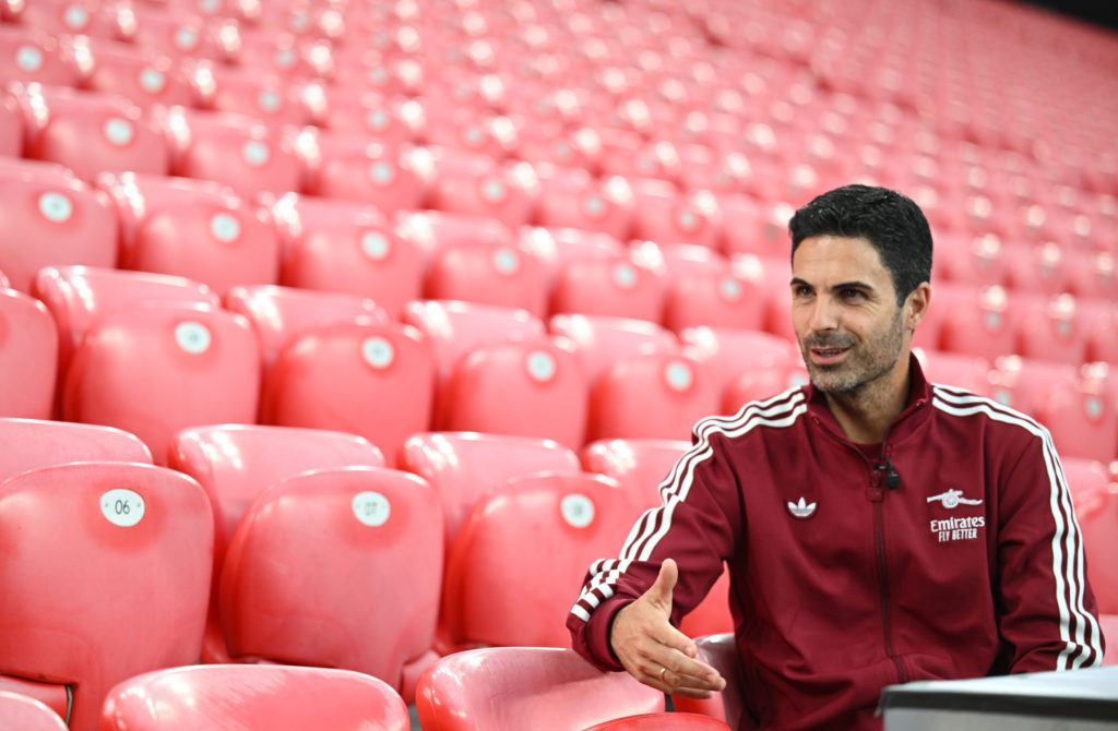 Mikel Arteta speaks to the press before the Champions League game between Athletic Club and Arsenal
