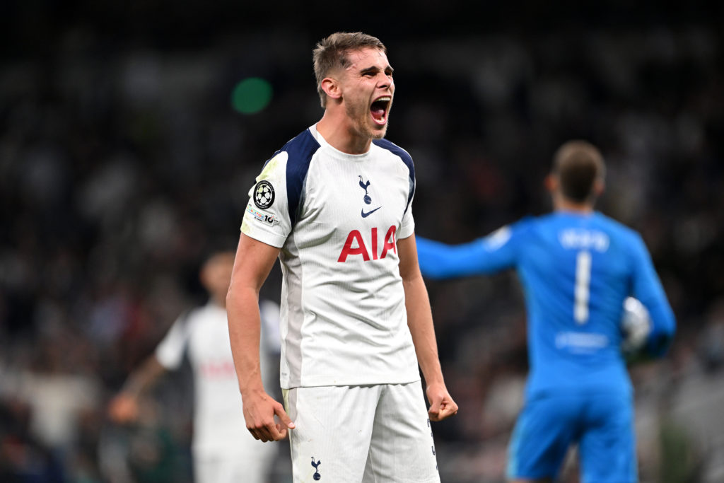 Tottenham Hotspur's Micky van de Ven in action against Villarreal