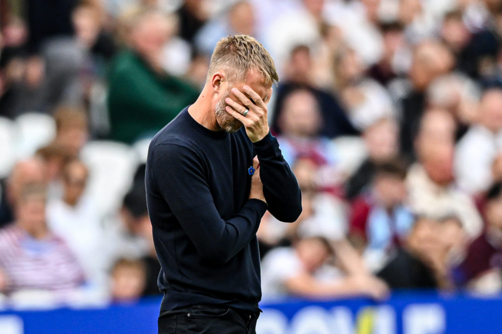 Graham Potter reacts during West Ham's defeat to Crystal Palace in the Premier League
