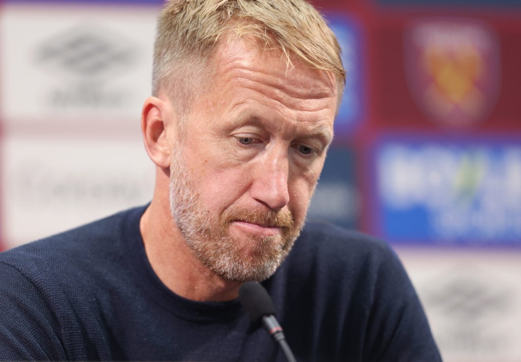 Graham Potter is dejected during a press conference
