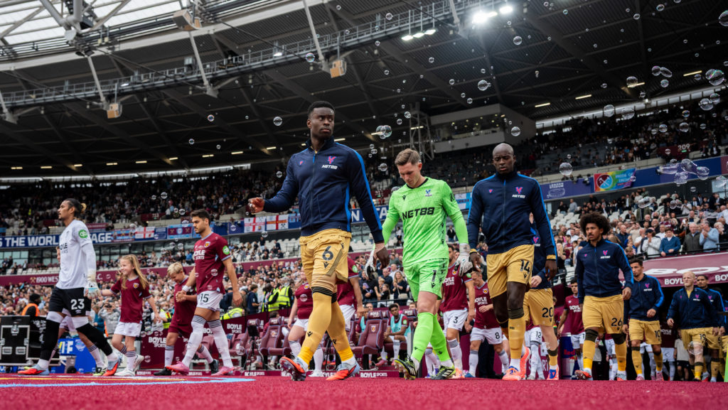 Marc Guehi of Crystal Palace during the Premier League match between West Ham United and Crystal Palace at London Stadium on September 20, 2025