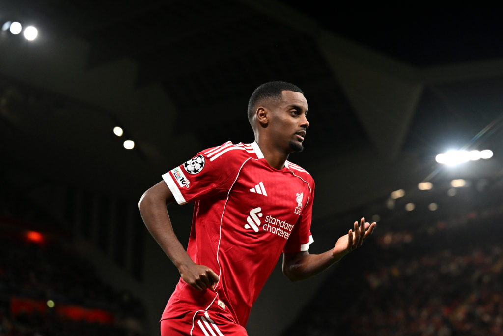 Alexander Isak in action during Liverpool v Atletico Madrid