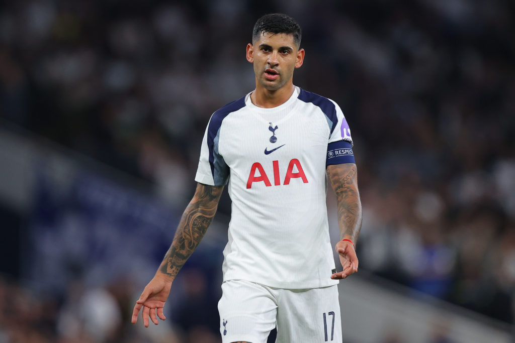 Cristian Romero in action during Tottenham's Champions League victory against Villarreal