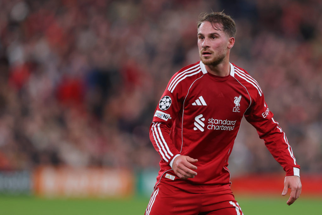 Alexis Mac Allister of Liverpool during the UEFA Champions League 2025/26 League Phase MD1 match between Liverpool FC and Atletico de Madrid at Anfield.