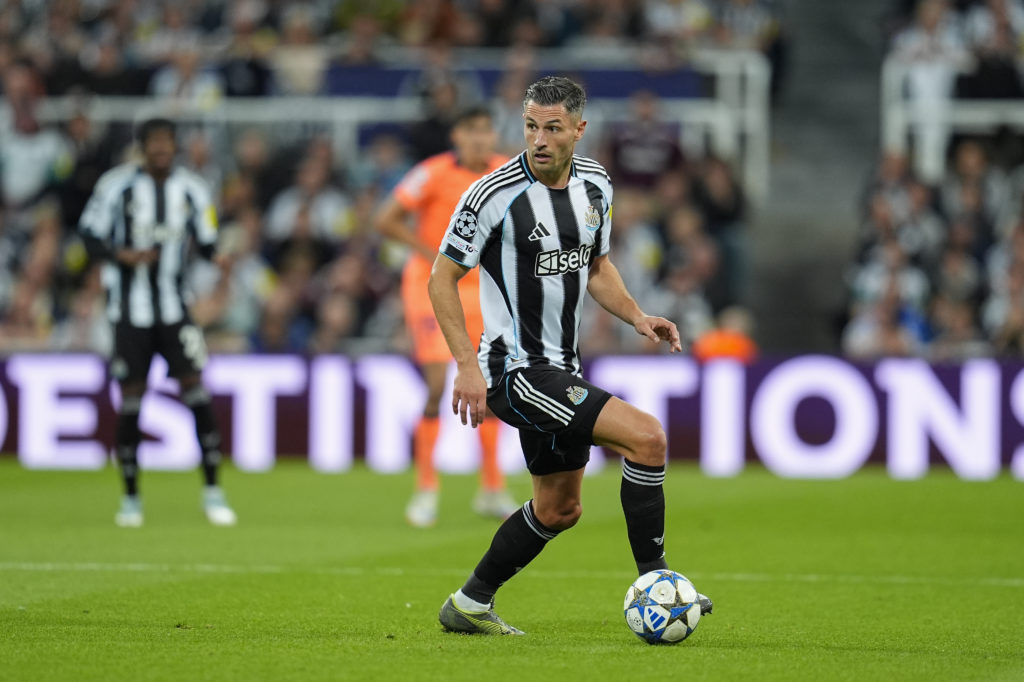 Fabian Schar with the ball at his feet against Barcelona