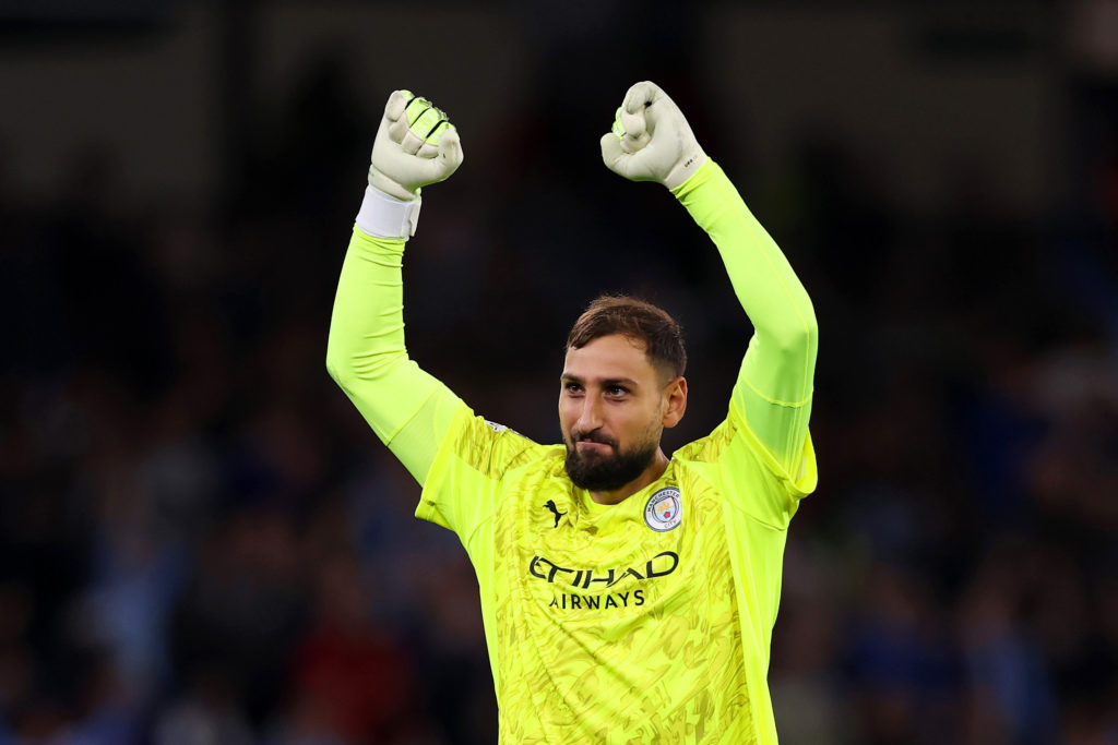 Gianluigi Donnarumma celebrates after Manchester City's victory against Napoli
