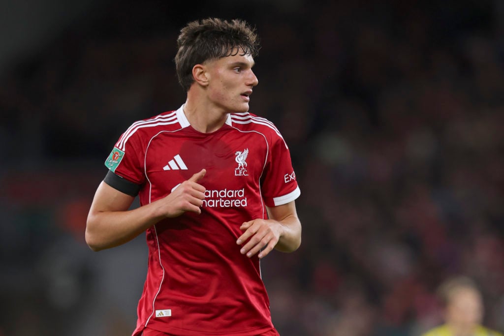 Giovanni Leoni of Liverpool looks on during the Carabao Cup Third Round match between Liverpool and Southampton at Anfield.