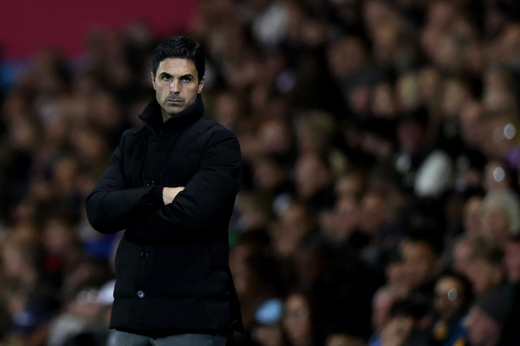 Mikel Arteta looks on during the League Cup match between Port Vale and Arsenal