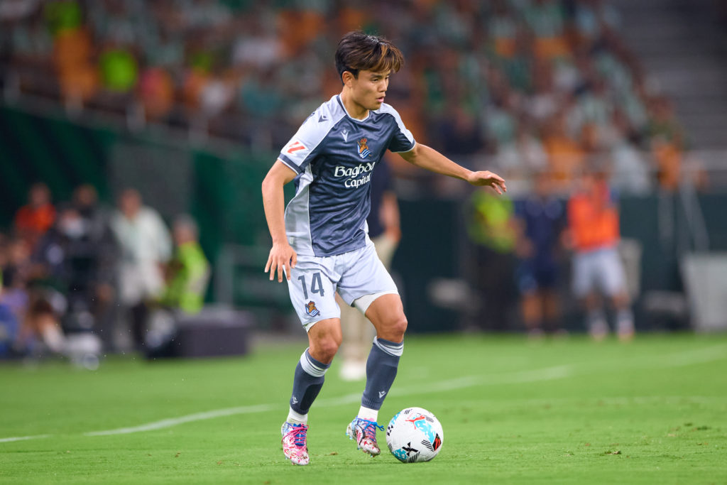 Real Sociedad winger Takefusa Kubo in action against Real Betis in LaLiga