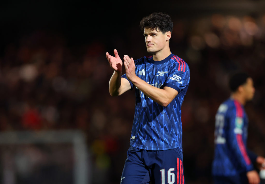 Christian Norgaard applauds after Port Vale vs Arsenal