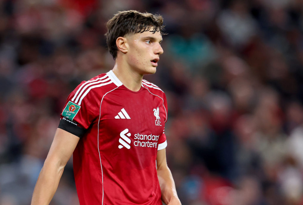 Giovanni Leoni of Liverpool looks on during the Carabao Cup Third Round match between Liverpool and Southampton at Anfield.