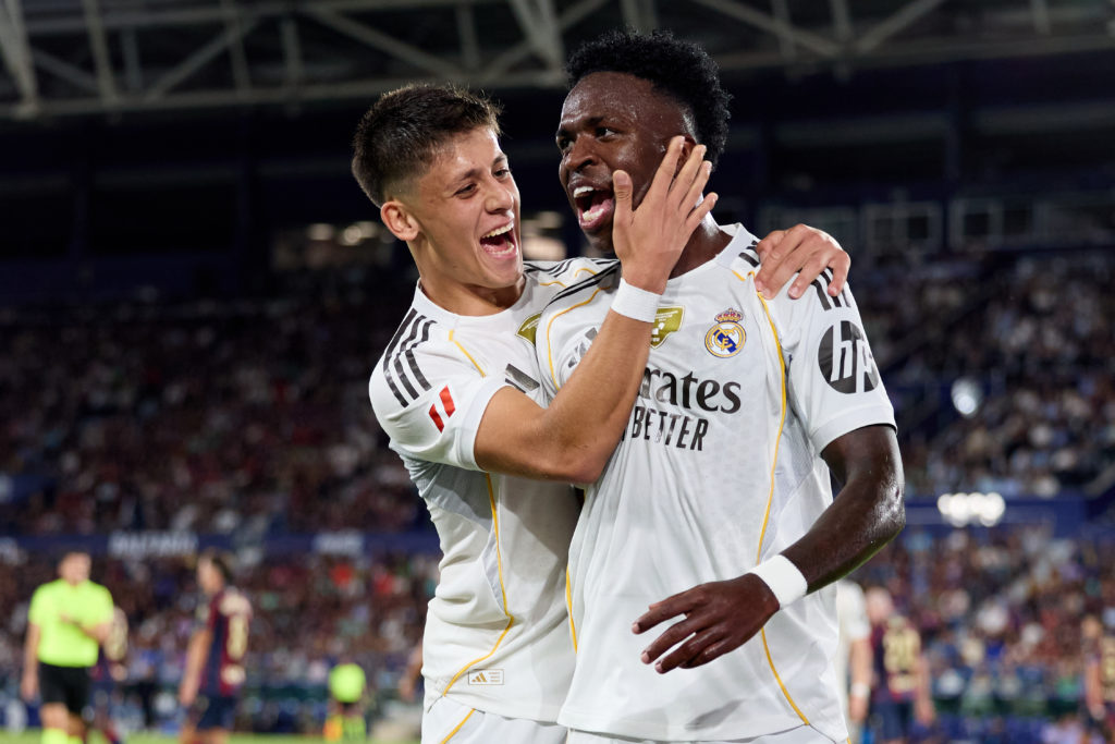 Vinicius Jr celebrates scoring for Real Madrid against Levante