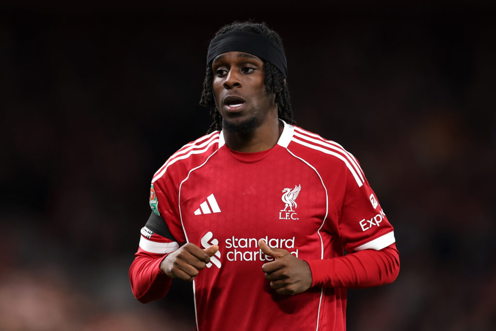 Jeremie Frimpong in action for Liverpool in their Carabao Cup third round victory against Southampton at Anfield