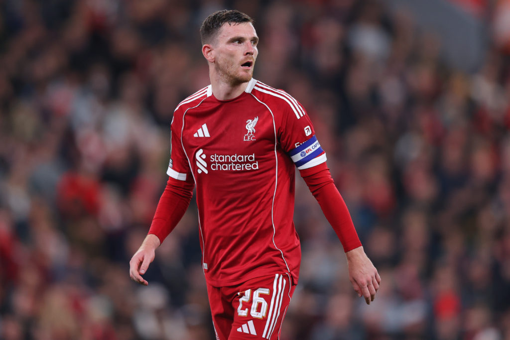 Andrew Robertson of Liverpool during the Carabao Cup Third Round match between Liverpool and Southampton at Anfield.