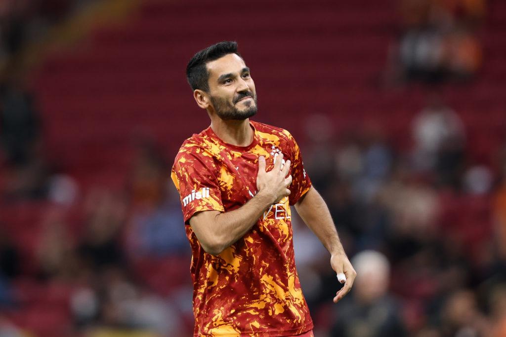 Ilkay Gundogan of Galatasaray shows appreciation to the fans during the Trendyol Süper Lig match between Galatasaray SK and Konyaspor at Rams Park Stadium.