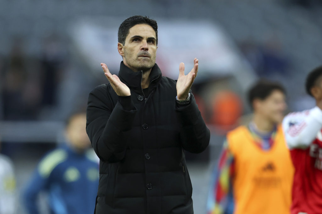 Mikel Arteta applauds after his Arsenal team beat Newcastle in the Premier League