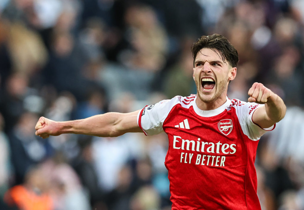 Declan Rice celebrates as Arsenal beat Newcastle in the Premier League