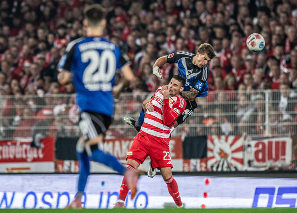 Tottenham loanee Luka Vuskovic in action for HSV vs Union Berlin in the Bundesliga.