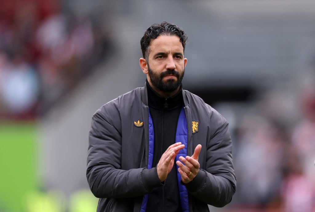 Ruben Amorim, Manager of Manchester United, acknowledges the fans after his teams defeat during the Premier League match between Brentford and Manchester United at Brentford Community Stadium.