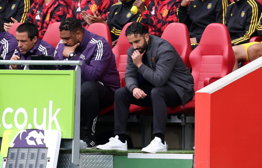 Manchester United head coach / manager Ruben Amorim reacts during the Premier League match between Brentford and Manchester United