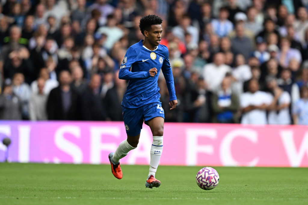 Chelsea forward Estevao runs with the ball during the defeat against Brighton & Hove at Stamford Bridge