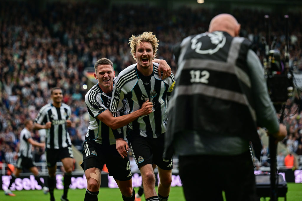 Nick Woltemade celebrates during Newcastle United v Arsenal in the Premier League
