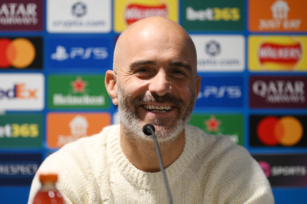 Enzo Maresca speaks to the media during his pre-match press conference ahead of Chelsea v Benfica in the Champions League
