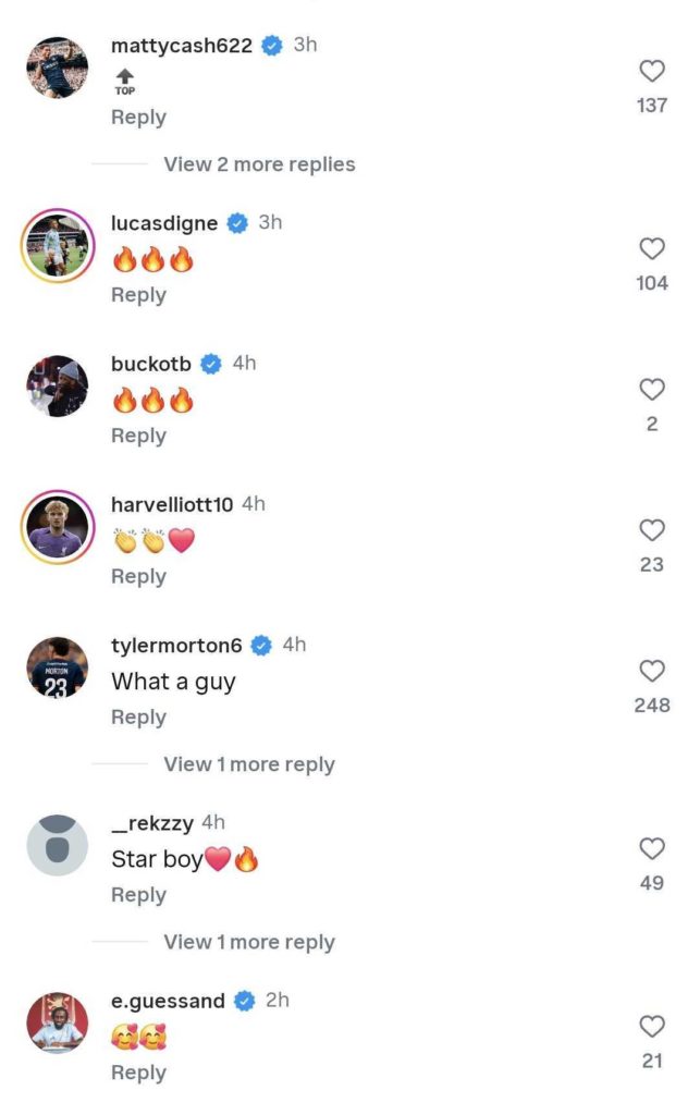 Lucas Digne reacts on Instagram to Harvey Elliot's message after Aston Villa's Carabao Cup loss to Brentford