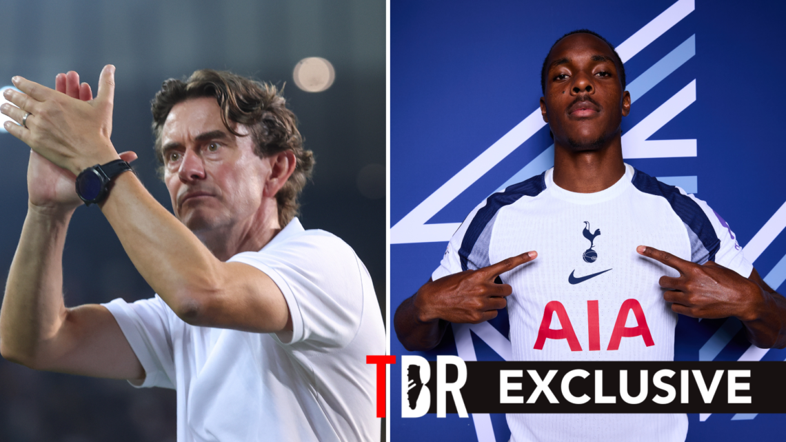 Split image of Tottenham Hotspur manager Thomas Frank (L) and Spurs winger Mathys Tel (R).