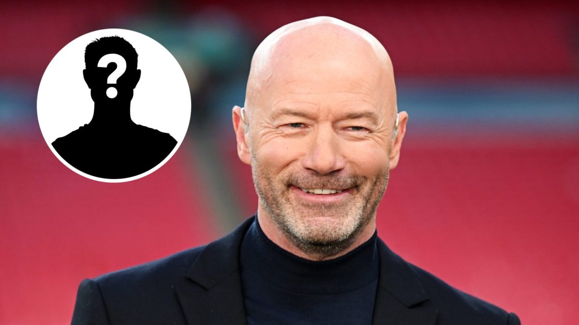 Alan Shearer smiling while doing punditry (right) with a mystery image overlayed (left)