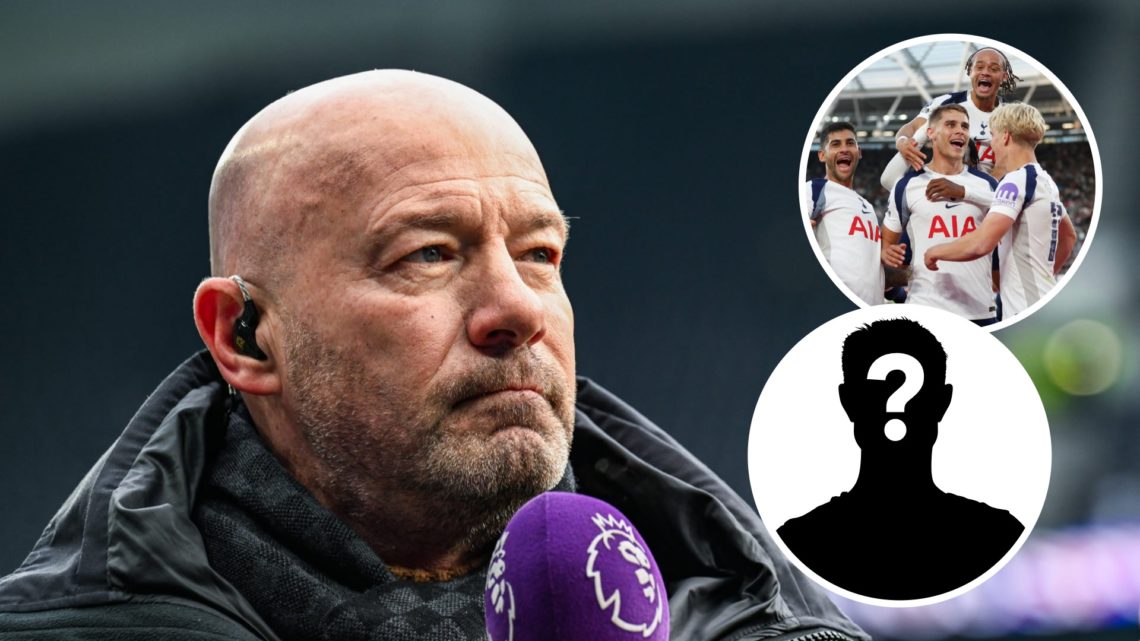Alan Shearer at the Tottenham Hotspur Stadium. Inset of Spurs players, including Lucas Bergvall, celebrating and a mystery player.