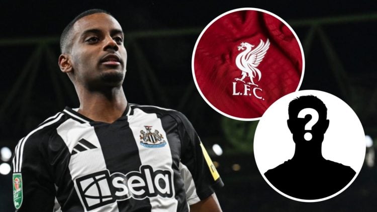 Alexander Isak, Liverpool badge (inset), mystery player (inset)