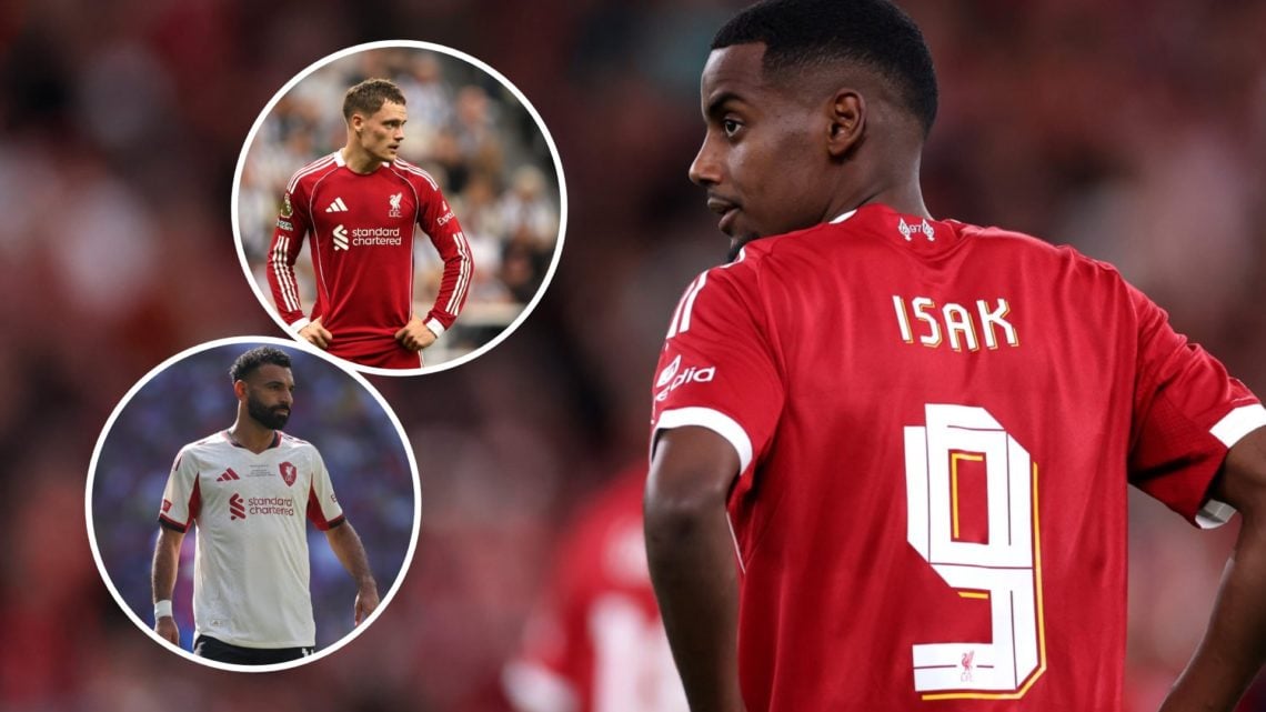 Alexander Isak of Liverpool looks on prior to the UEFA Champions League 2025/26 League Phase MD1 match between Liverpool FC and Atletico de Madrid ...