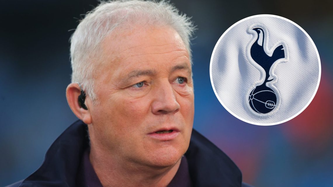 Ally McCoist on punditry duties. Inset of Tottenham Hotspur badge.