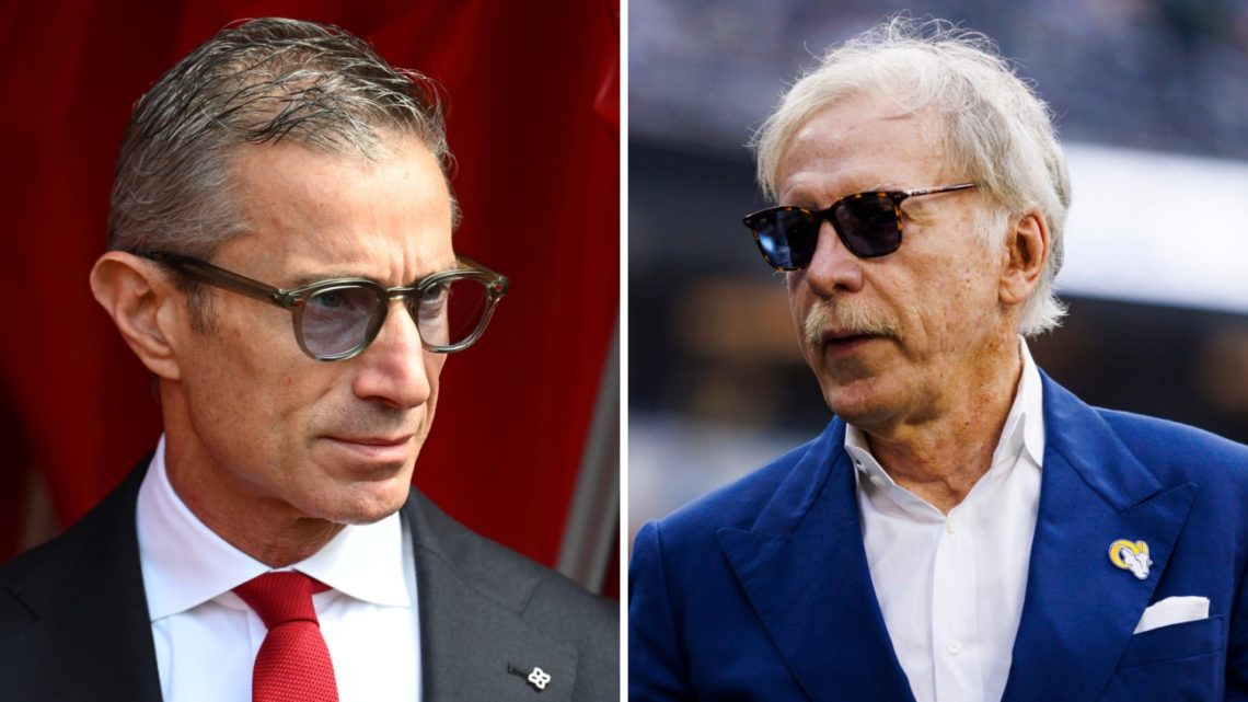 A split image featuring Arsenal sporting director Andrea Berta and Arsenal owner Stan Kroenke