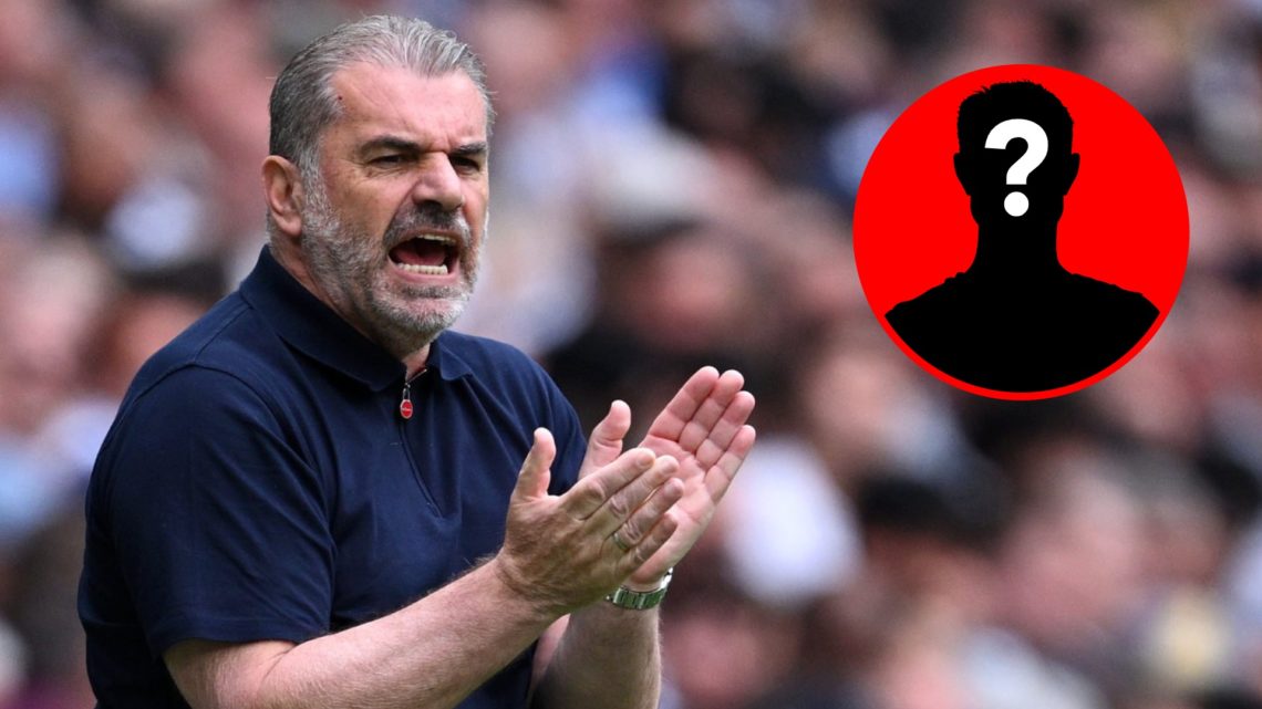 Ange Postecoglou applauds during a Tottenham match alongside a mystery player inset