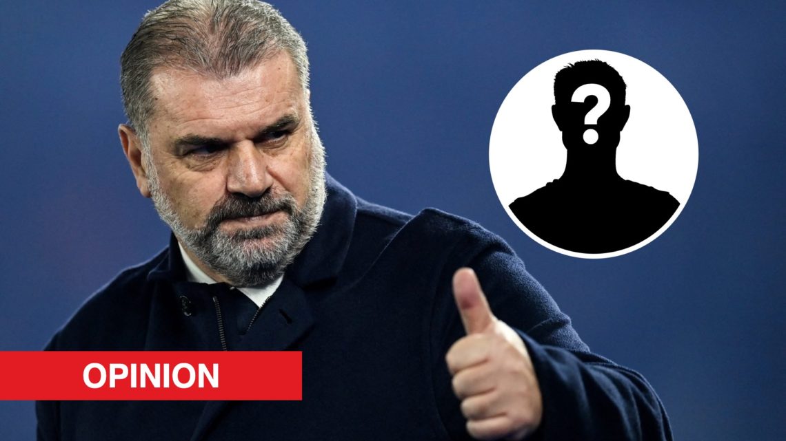 Tottenham Hotspur boss Ange Postecoglou looks on against Brighton and Hove Albion. Inset, a mystery player icon